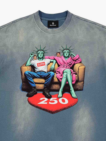 Vintage Washed Liberty Graphic Oversized T-Shirt 