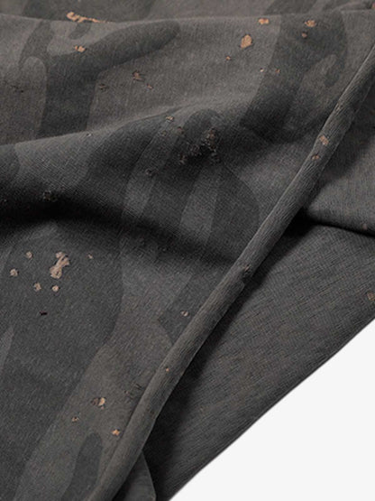Distressed Camo Paint Splatter V-Neck Henley T-Shirt 