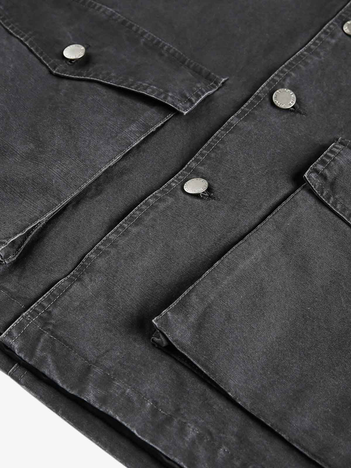 Clean Cut Leather Contrast Collar Pocket Jacket 