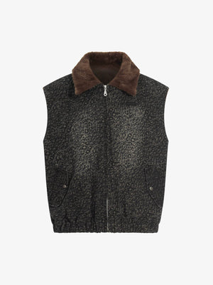 Vintage Leopard Print Fleece Zip Up Vest 