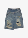 Jeansshorts mit doppeltem Bund und Rissen