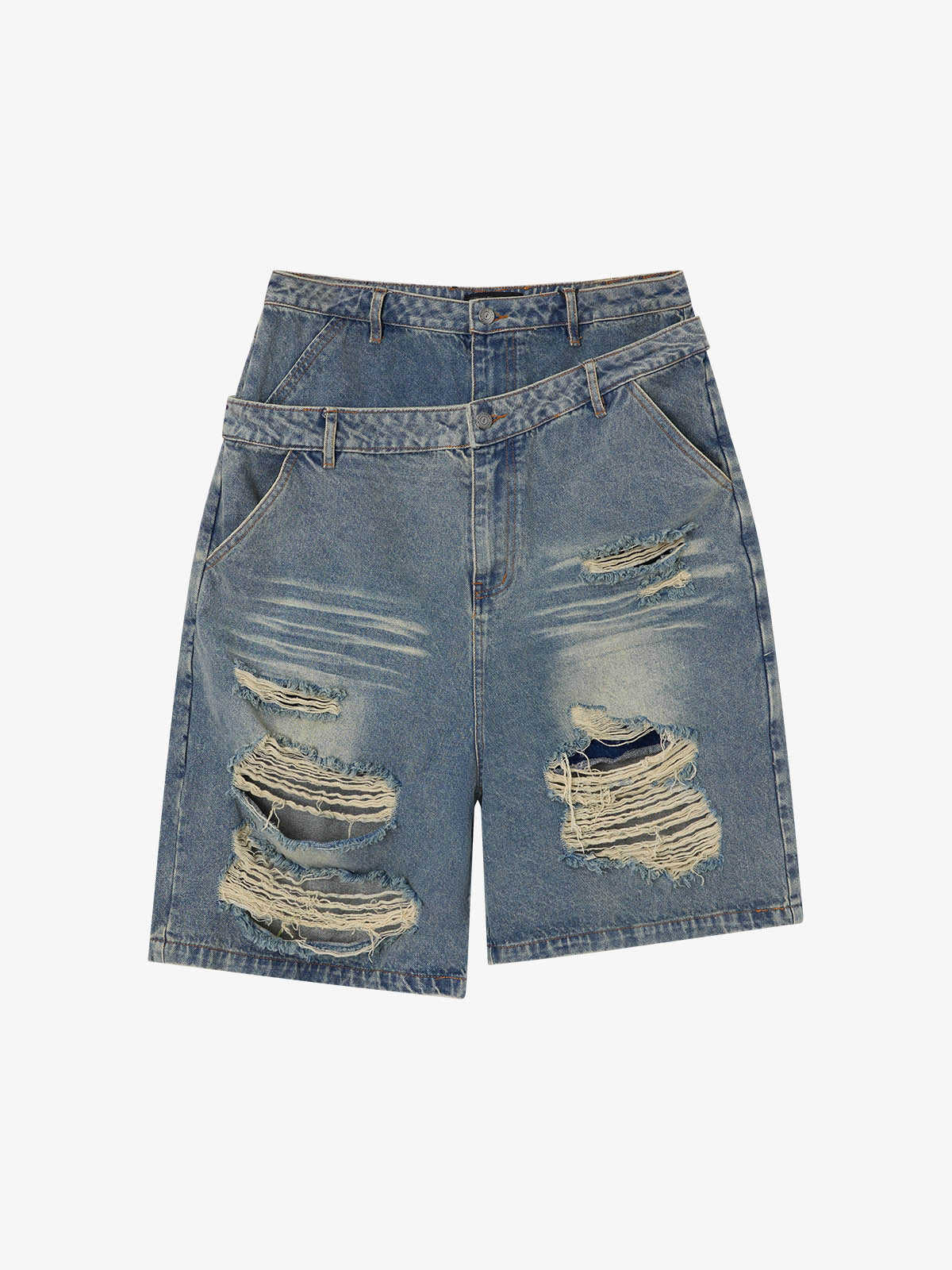 Jeansshorts mit doppeltem Bund und Rissen