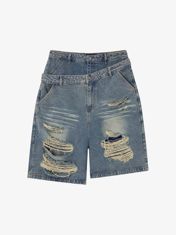 Jeansshorts mit doppeltem Bund und Rissen