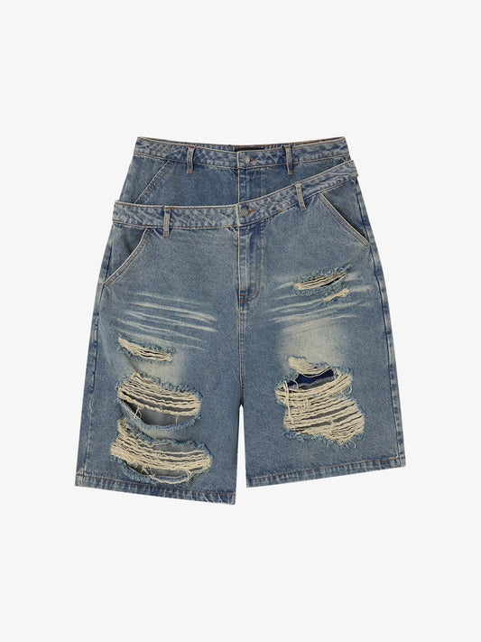 Jeansshorts mit doppeltem Bund und Rissen
