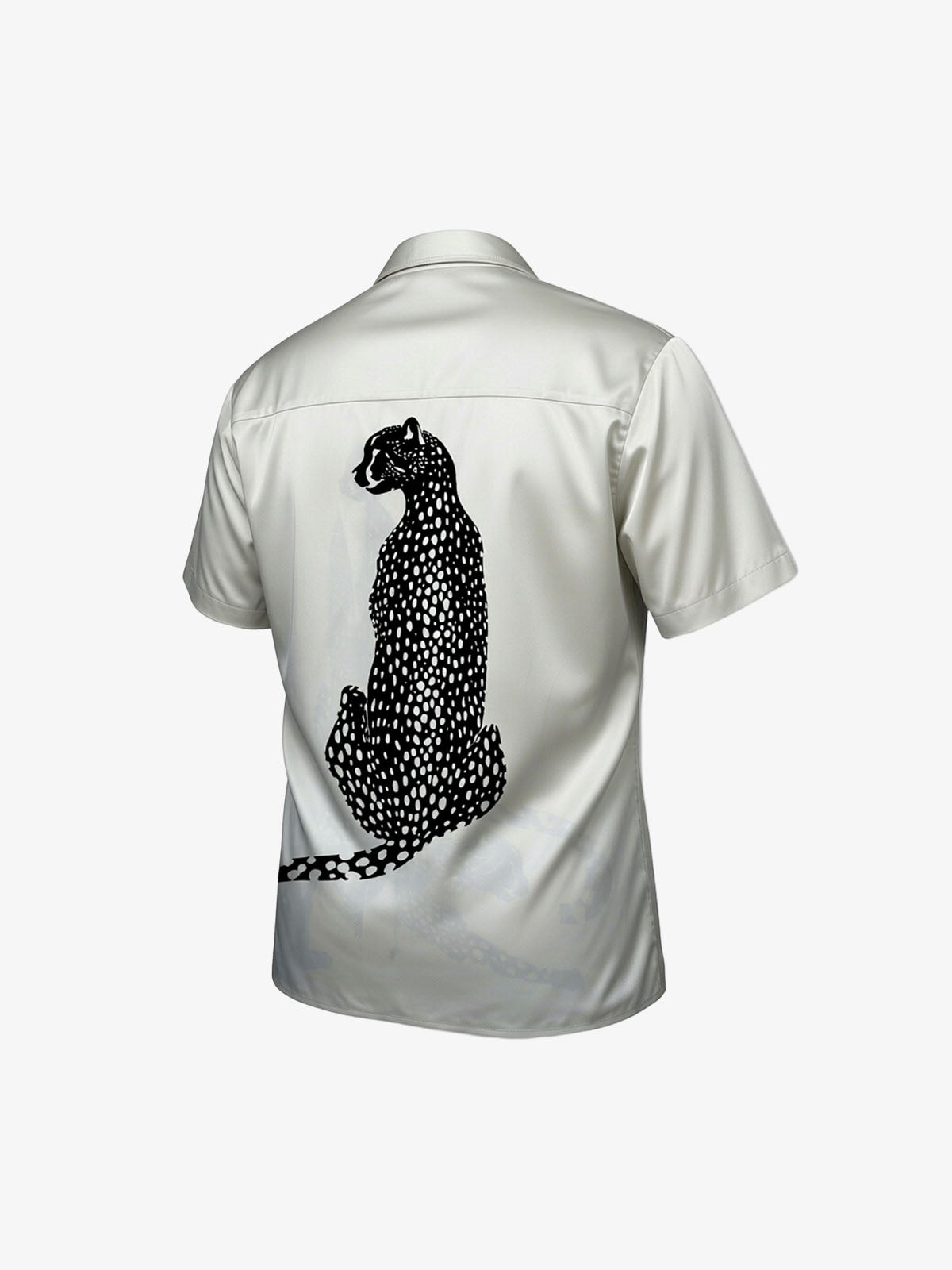 Double Cheetah Graphic Satin Camp Collar Boxy Shirt 
