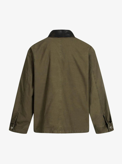 Clean Cut Leather Contrast Collar Pocket Jacket 