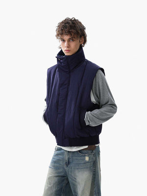 Street High-Neck Asymmetrical Placket Cotton Vest 