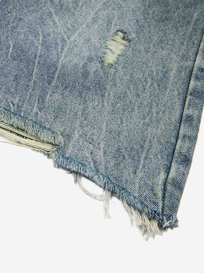 Vintage-Shorts aus Denim mit Leopardenmuster und Used-Look