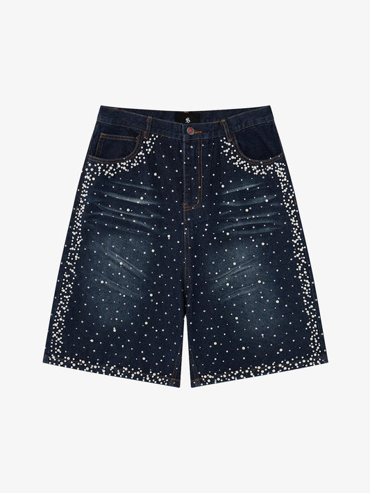 Jeansshorts mit Perlenstickerei