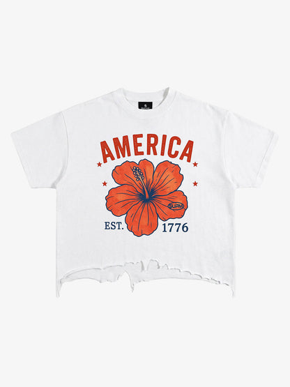 Acid Wash Ripped Floral T-Shirt 