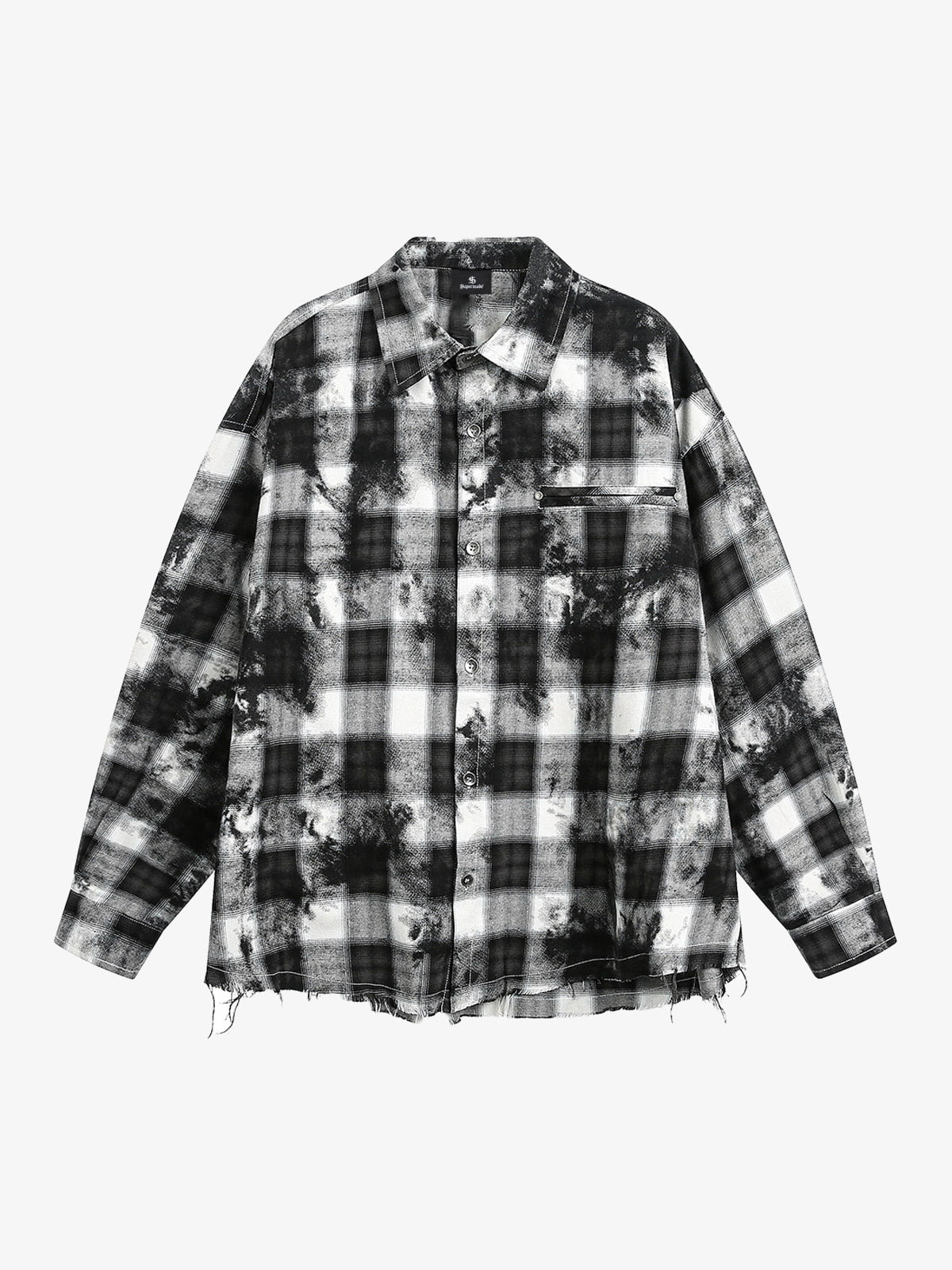 Vintage Wash Plaid Spray Dye Raw Hem Shirt 