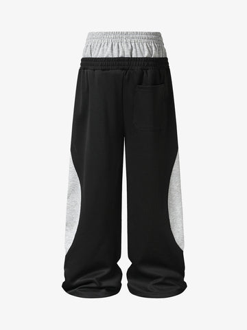 Layered Double-Waistband Wide-Leg Sweatpants 