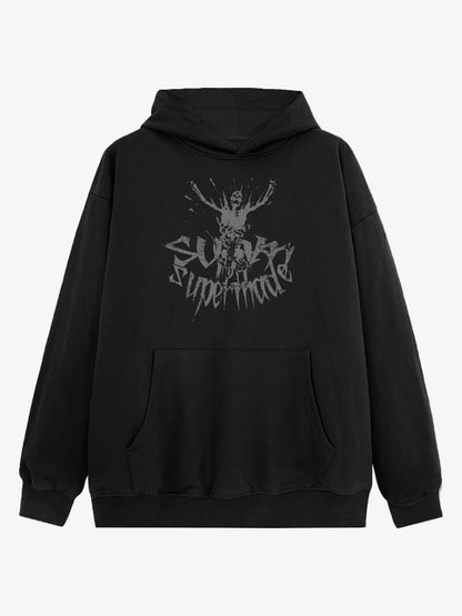 Gothic Devil Graphic Washed Hoodie 