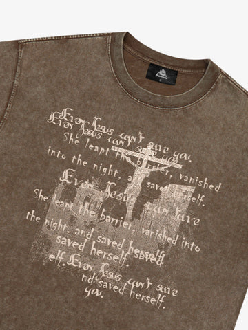 Washed Cross Overlay Text Graphic T-Shirt 