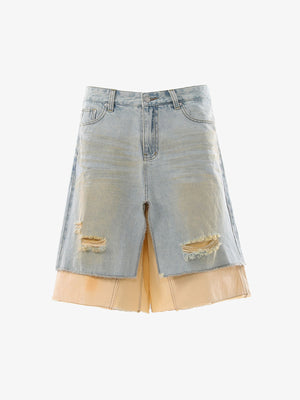 Shorts aus geripptem Denim im Zweiteiler-Look