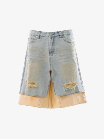 Shorts aus geripptem Denim im Zweiteiler-Look