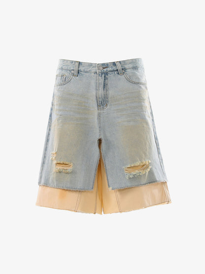 Shorts aus geripptem Denim im Zweiteiler-Look