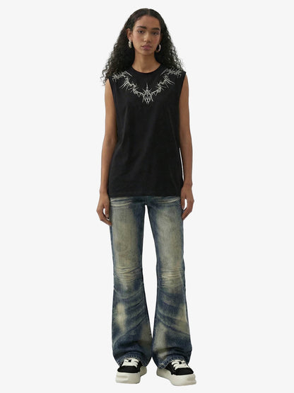 Suede Thorn Embroidered Vest 