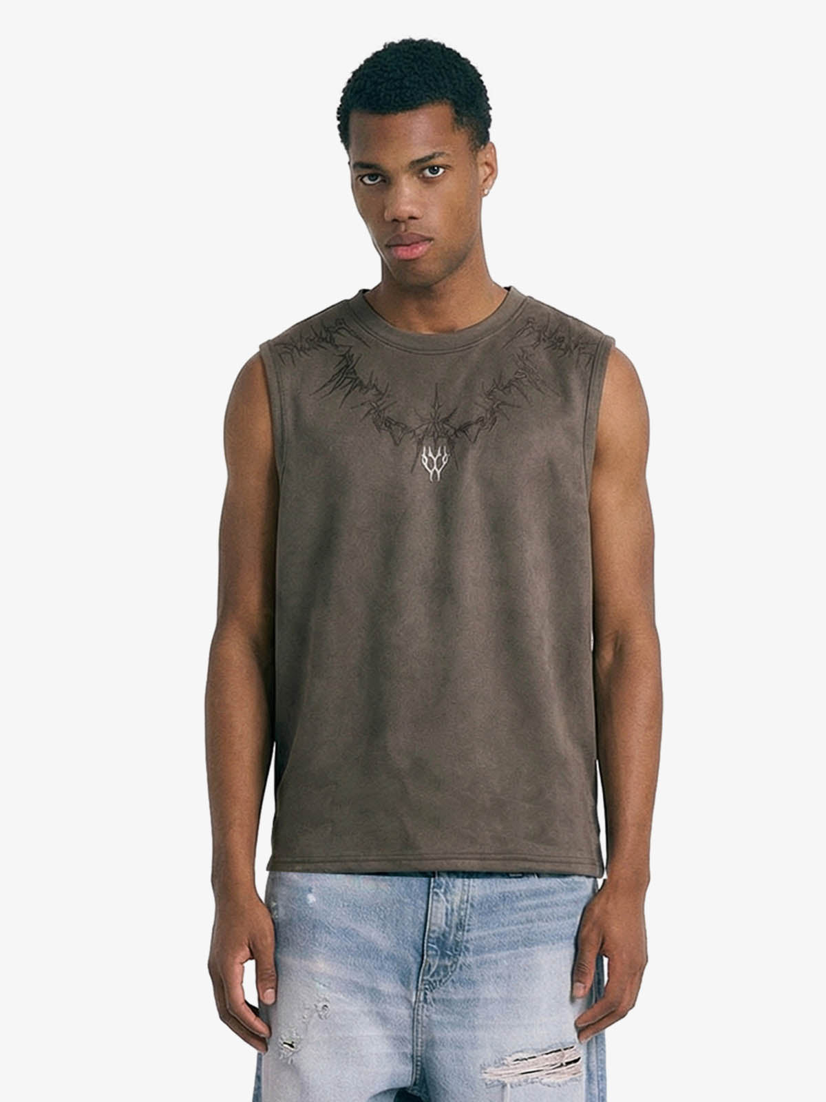 Suede Thorn Embroidered Vest 