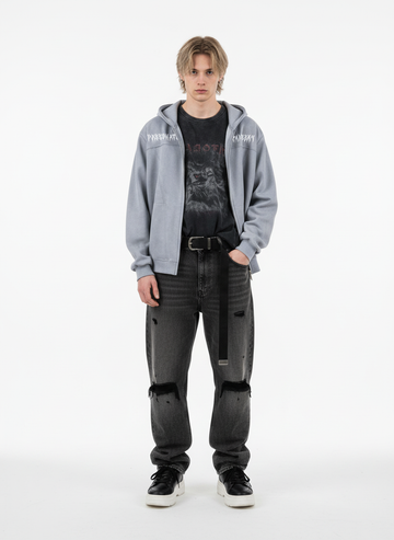 Vintage Suede Letter Embroidered Cropped Zip Up Hoodie 