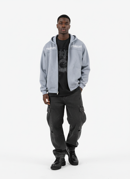 Vintage Suede Letter Embroidered Cropped Zip Up Hoodie 