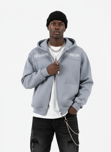 Vintage Suede Letter Embroidered Cropped Zip Up Hoodie 