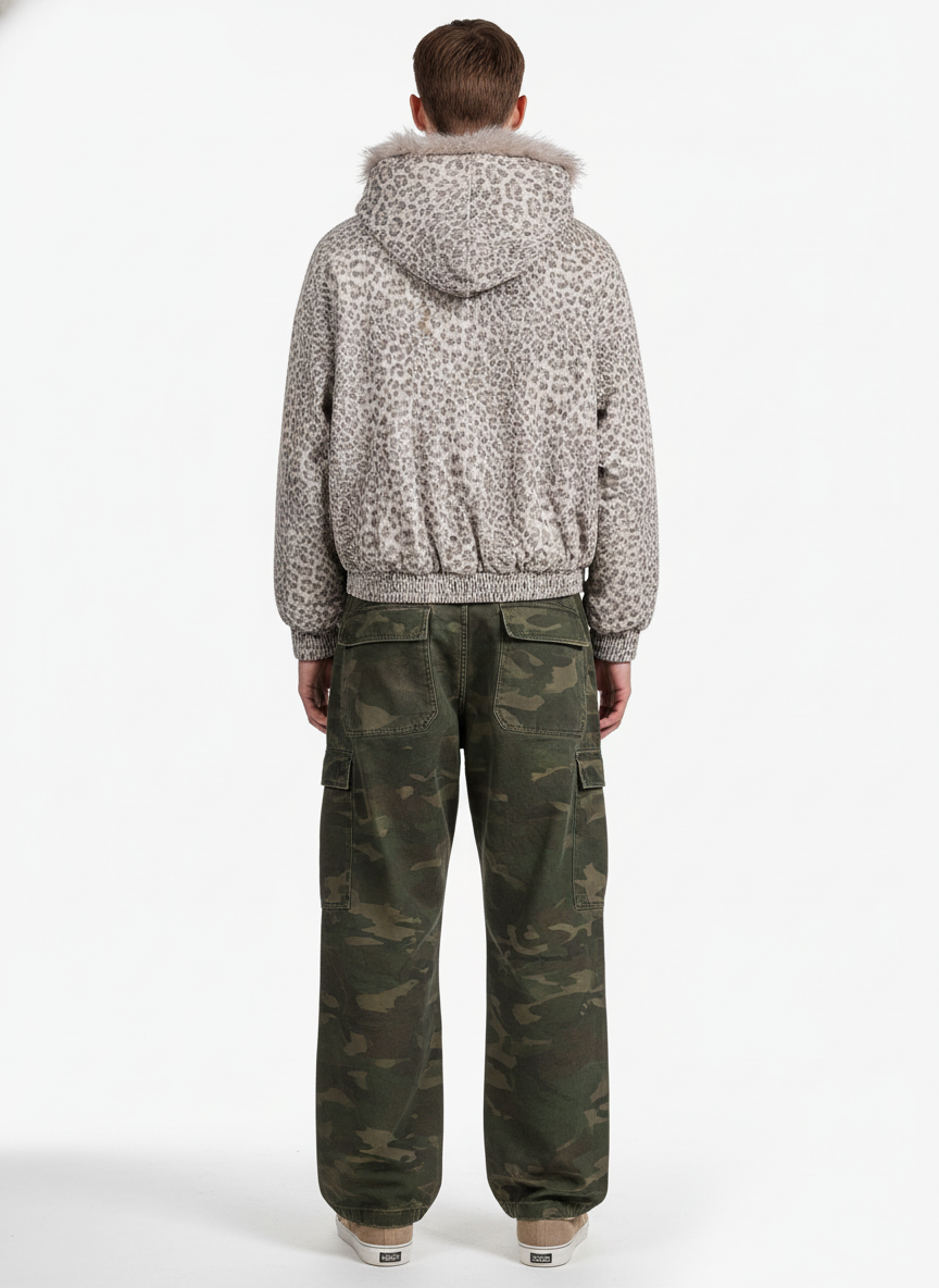 Cotton Cheetah Print Mink Fur Hooded Jacket - 2270 
