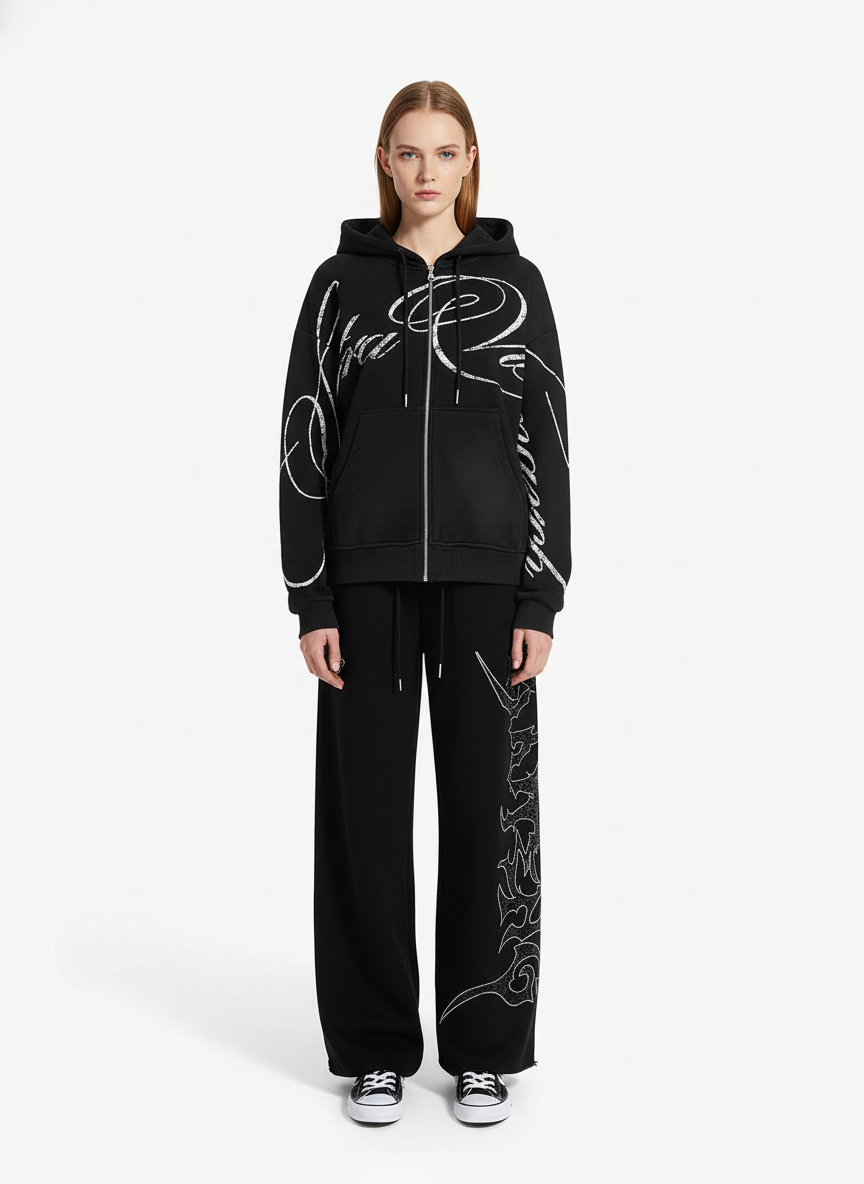 High Street Script Letter Print Zip-up Hoodie Jacket 