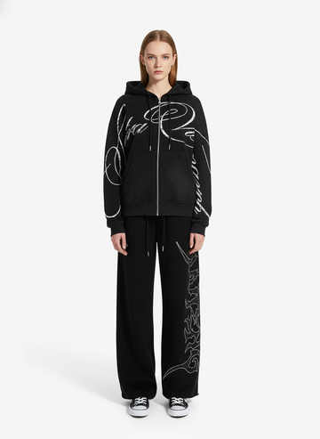 High Street Script Letter Print Zip-up Hoodie Jacket 