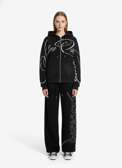 High Street Script Letter Print Zip-up Hoodie Jacket 