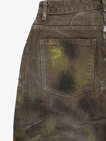 Retro Graffiti Painted Distressed Wide-Leg Jeans 
