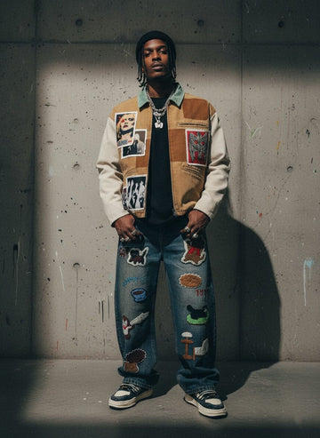 Punk Retro Collage Print Distressed Heavy Jacket 