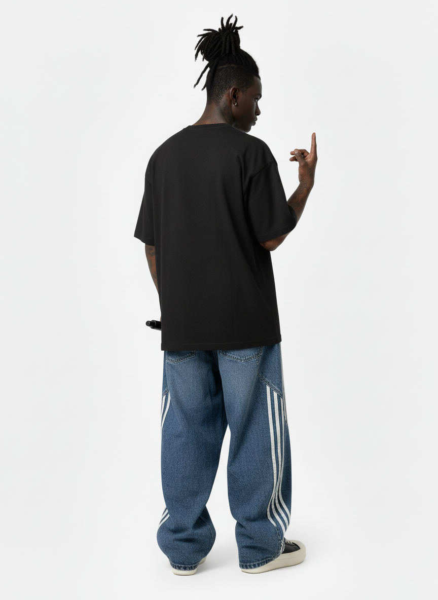 Contrast Side Stripe Denim Barrel Jeans - 2504 