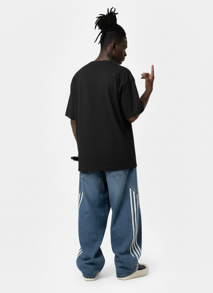 Contrast Side Stripe Denim Barrel Jeans - 2504 