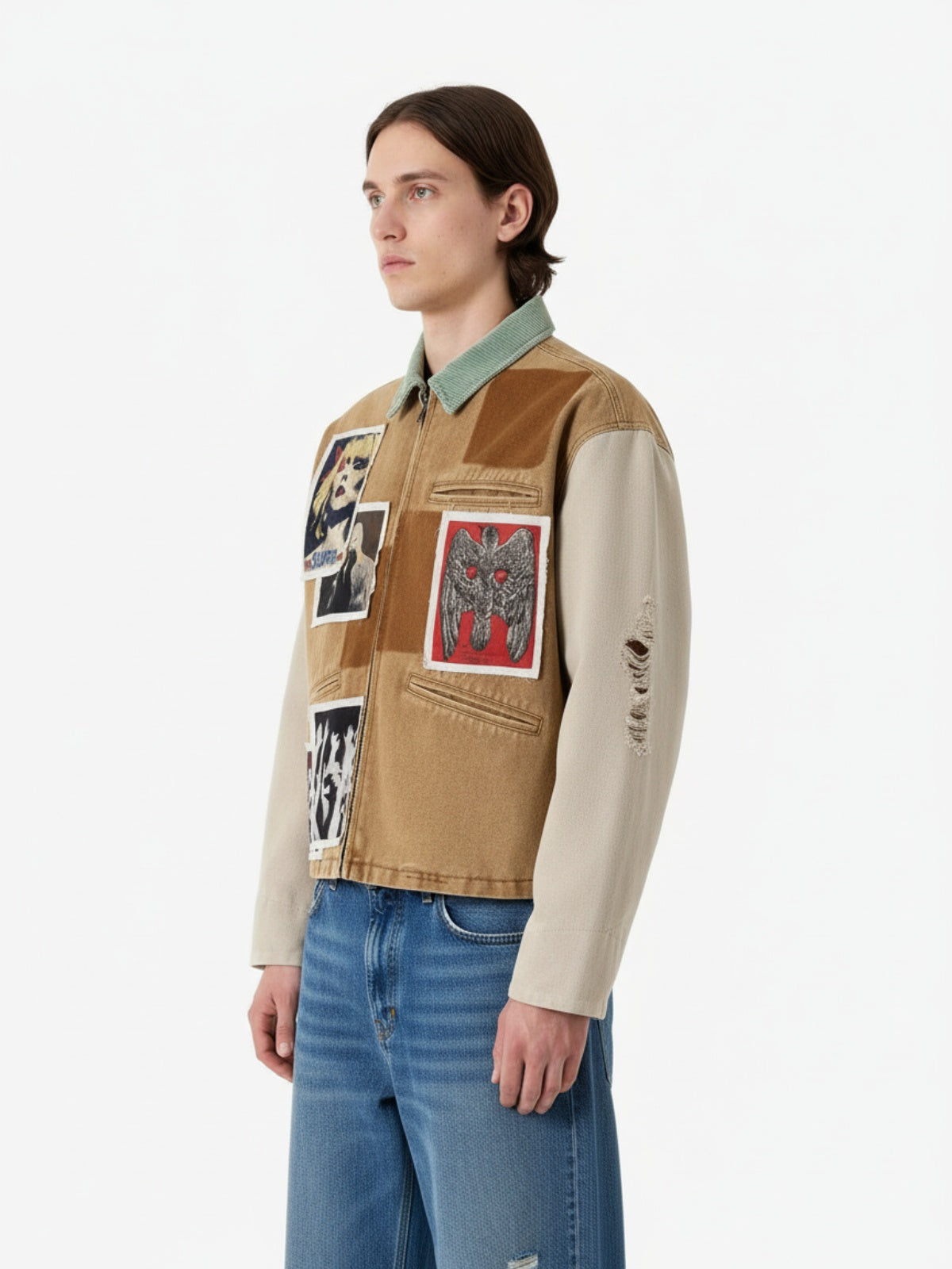 Punk Retro Collage Print Distressed Heavy Jacket - 2539 