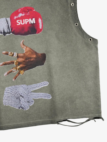 Washed Sleeveless Vest – Oversized Cotton Grommet Detail Drawstring Hem Streetwear