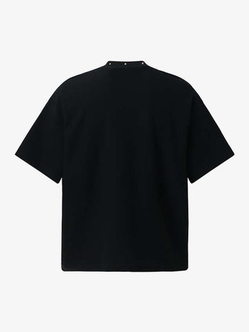 Waffelpiqué-T-Shirt mit Nietenkragen und Kreuzmuster