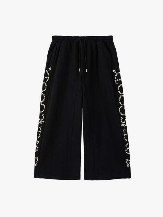 Pearl Embellished Wide-Leg Sweatpants 