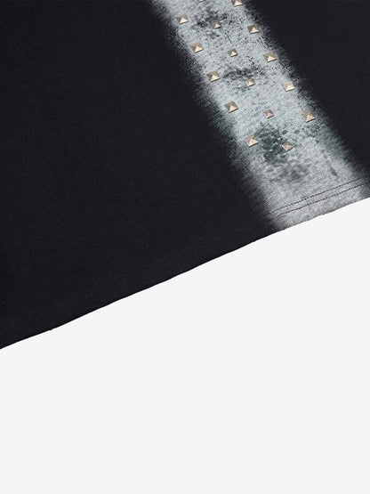 Black Cotton T-Shirt with Silver Studs and Bleach Spray Graphic