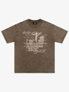 Washed Cross Overlay Text Graphic T-Shirt 