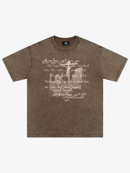 Washed Cross Overlay Text Graphic T-Shirt 