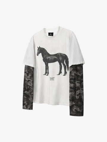 Layered Leopard Horse Graphic Long Sleeve T-Shirt 