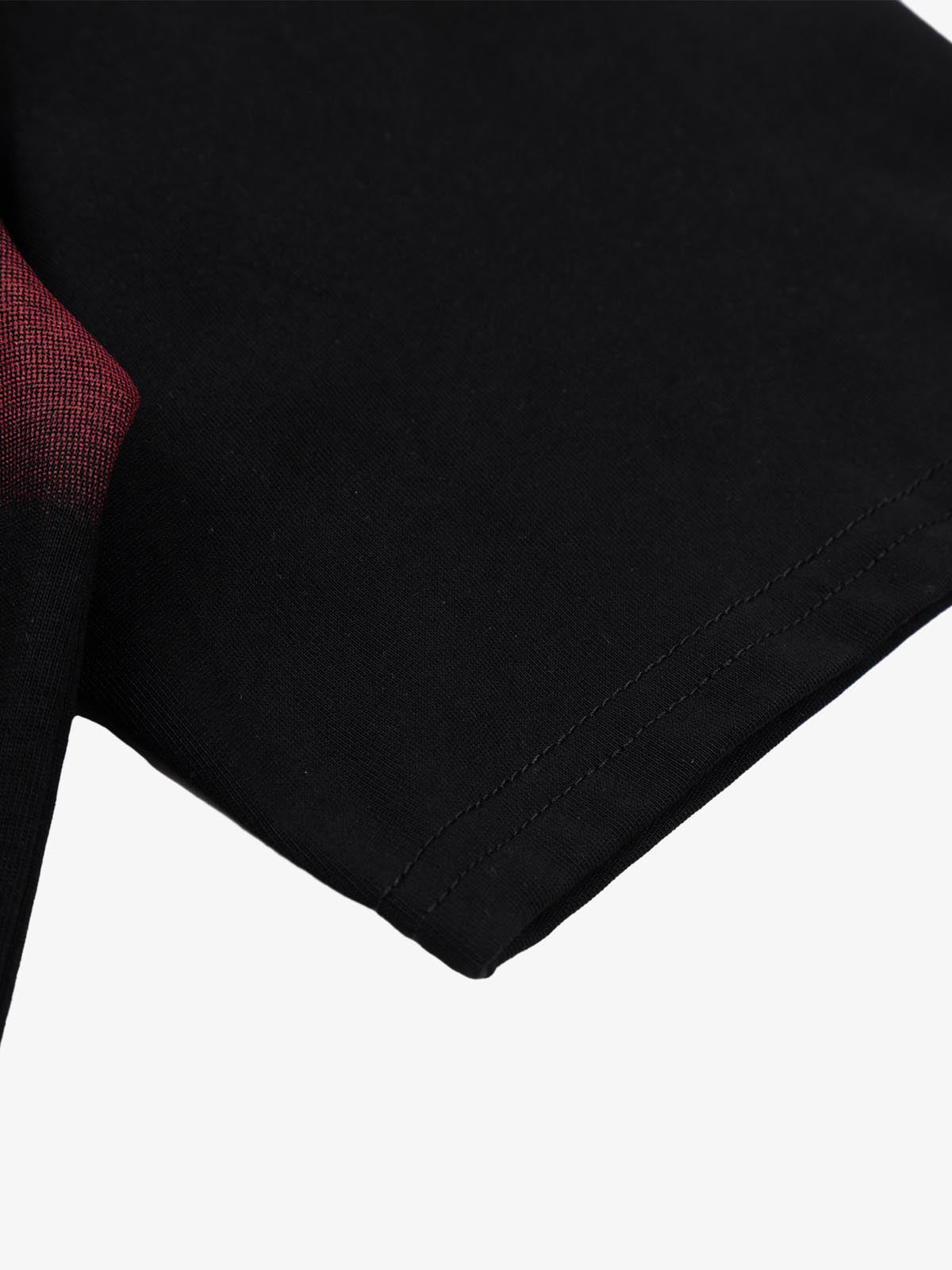Black Cotton T-Shirt with Red Gradient Panel – Short Sleeve Streetwear Tee