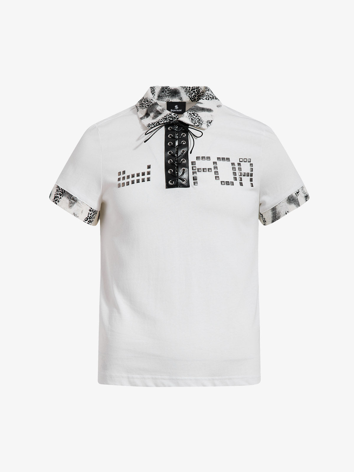 Cotton Polo Shirt with Leopard Print Collar & Cuff Detail