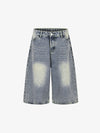 Strassbesetzte Bermuda-Shorts aus Used-Denim – Weit geschnittene Streetwear-Shorts aus Baumwolle