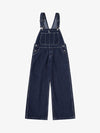 Vintage Contrast Stitch Raw Indigo Denim Wide-Leg Overalls 
