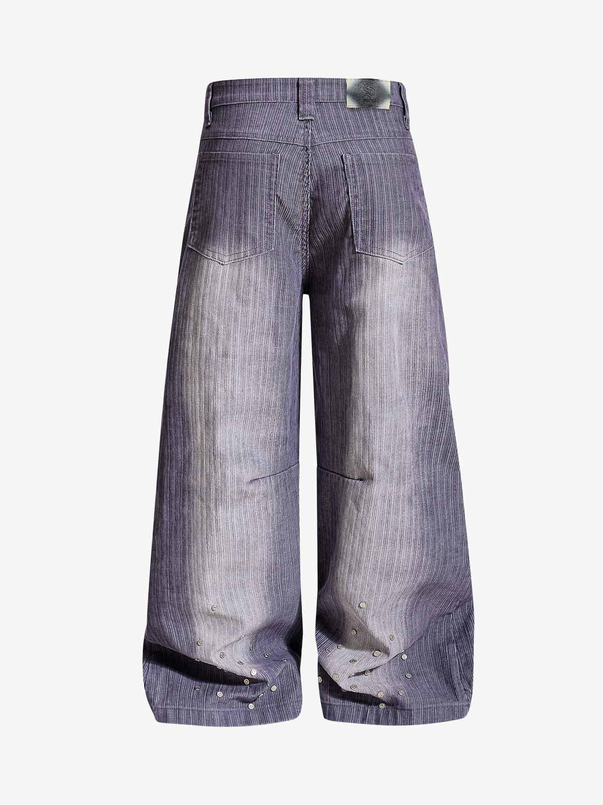 Vintage Washed Pinstripe Studded Baggy Jeans 