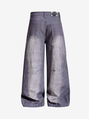Vintage Washed Pinstripe Studded Baggy Jeans 