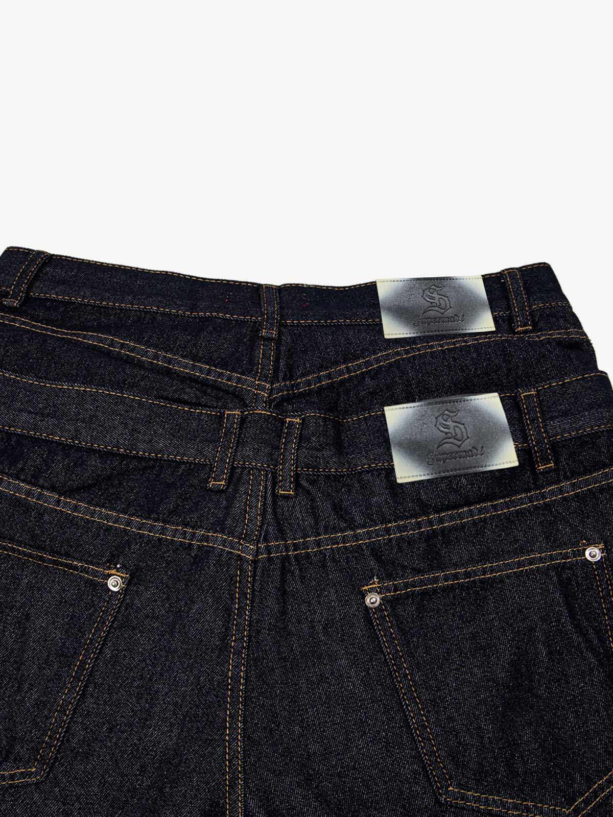 Raw Denim Oversized Shorts – High-Waisted Cotton with Dual Waistband & Rivet Detail