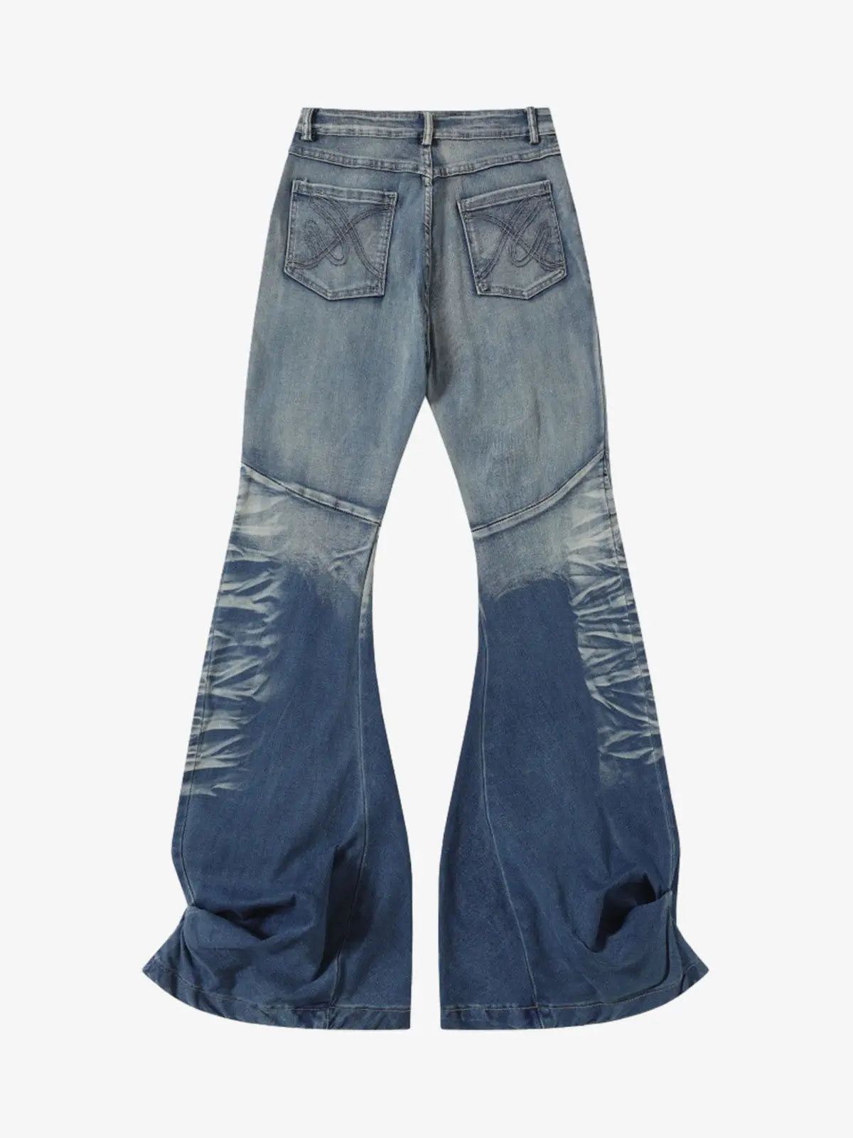 Washed Panel Seam Flare Jeans 
